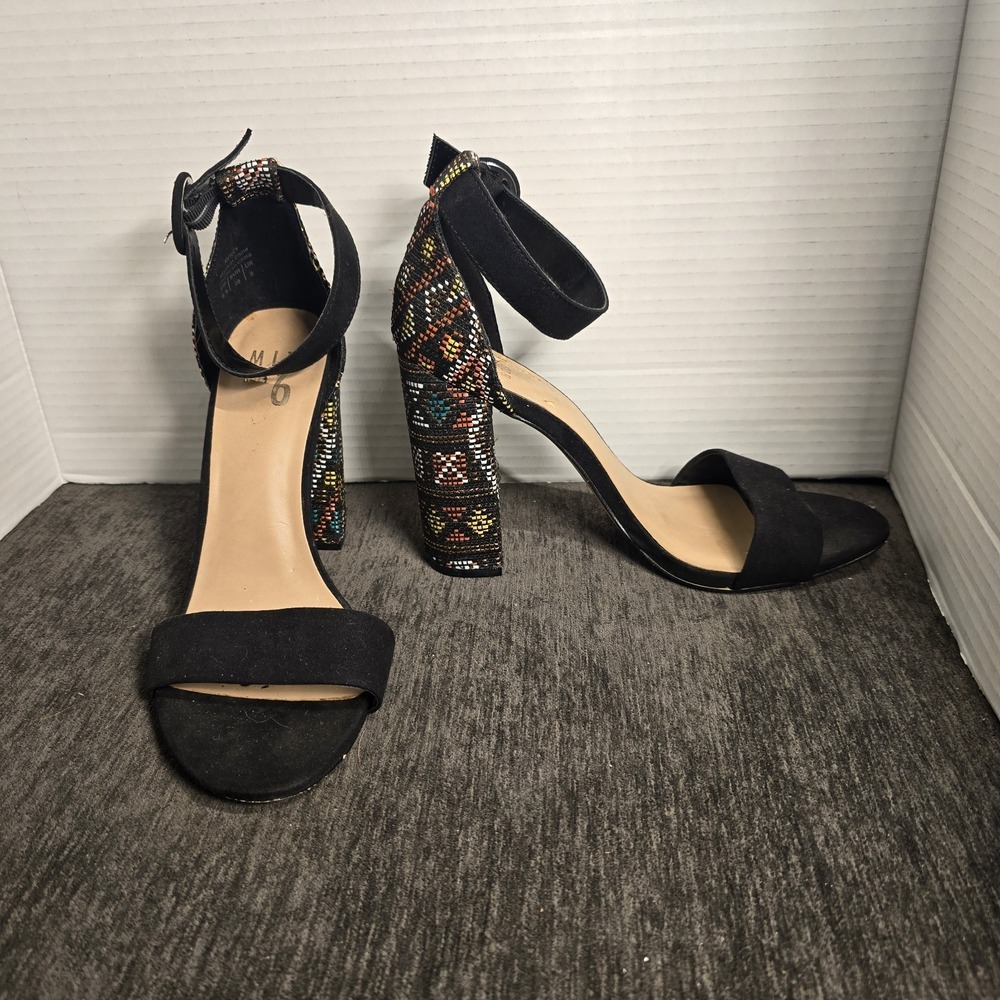 Mix No 6 Avrey Black Multi Color Geometric Woven Block Heel Sandals Womens‎ 8.5